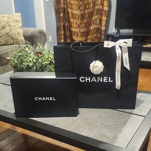 Chanel Black Gift Bag and Box with White Accents